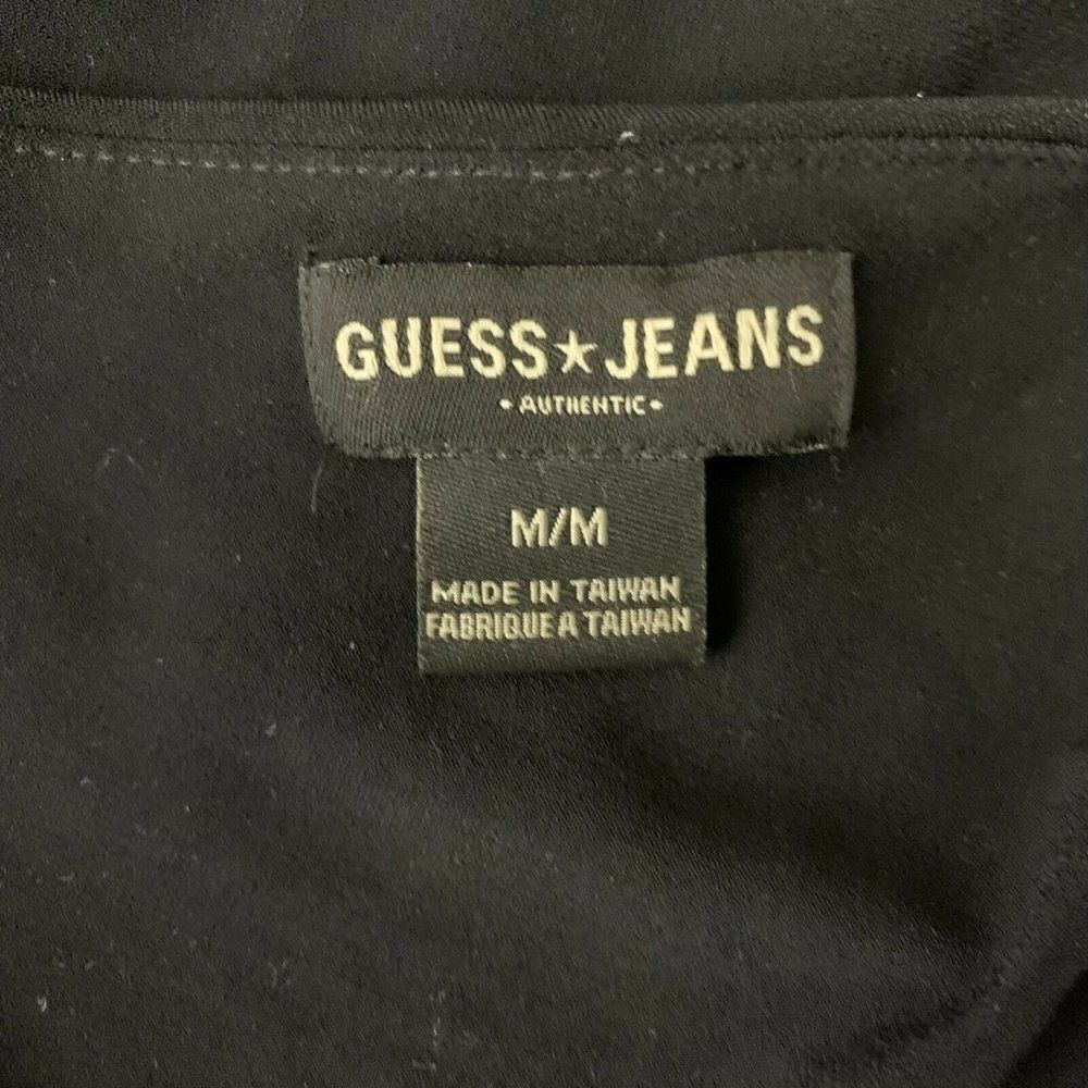 Vintage Guess Jeans One Shoulder Dress M Black Stretch Knit Shelf Bra Midi Tie - Picture 6 of 6